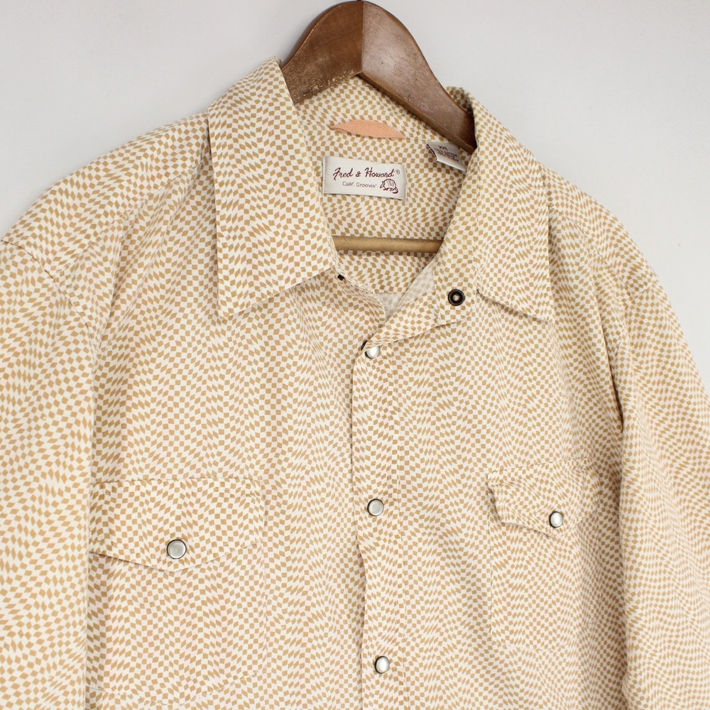 Fred And Howard Shirt Mens XXL Tan Geometric Long Sleeve Pearl Snap Western - Picture 3 of 6